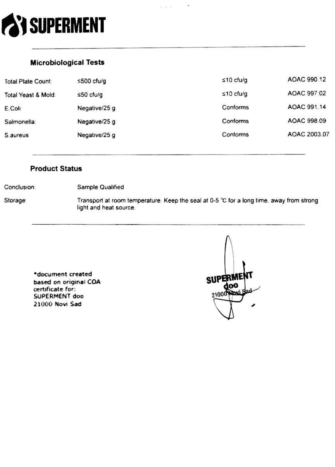 NMN Analiza Certificate Sertificate COA