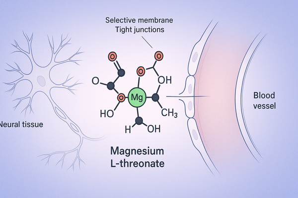 Na ovoj slici se nalazi molekul magnezijum l treonatata koji prolazi kroz krvno moždanu barijeru.