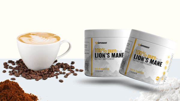 Vizuelni prikaz Lavlje Grive u prahu, u čistom i minimalističkom okruženju, simbolizuje fokus, mentalnu jasnoću i prirodnu regeneraciju mozga.