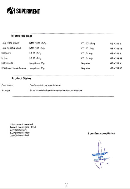 TMG CoA Lab tested certifikat