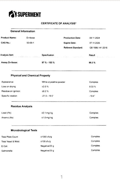 D-Riboza Lab tested COA 