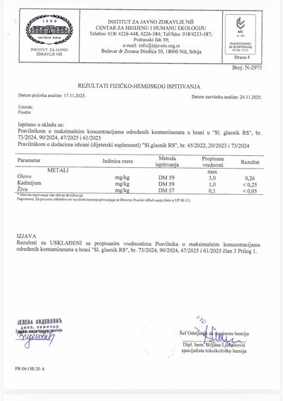 Laboratorijski testiran teški metali Fisetin