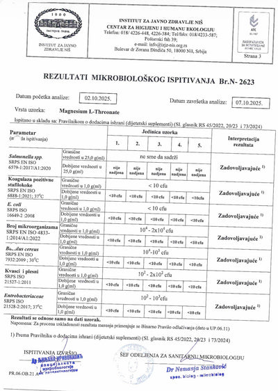Magnezijum Treonat analiza mikrbioloski zastać
