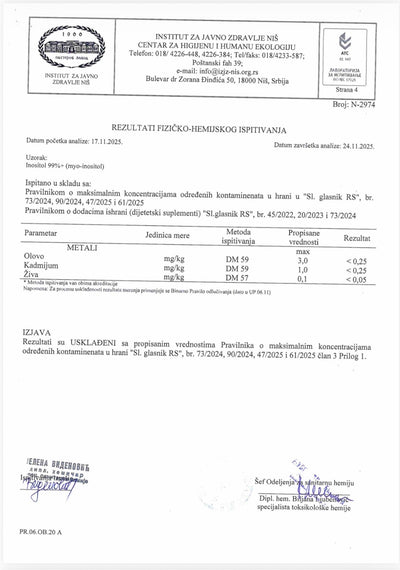 Laboratorijski testiran teški metali myo-inositol