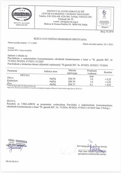Laboratorijski testiran teški metali myo-inositol