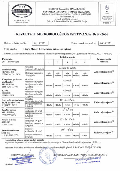 Lavlja Griva Labaratorijski rezultatu mikobiologija