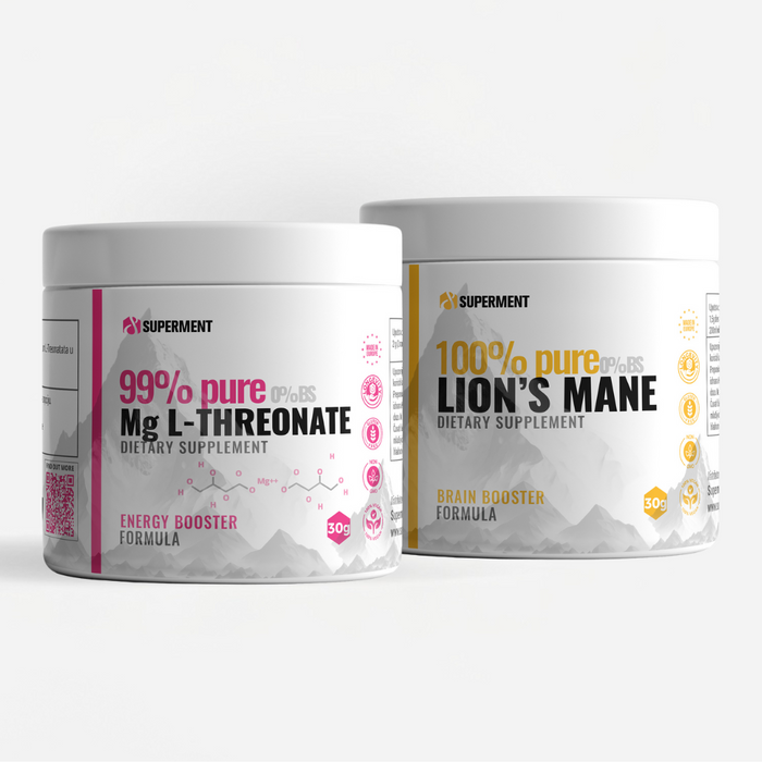 Focus & Brain Magnezijum treonat (L-threonate) i Lavlja Griva čist prah 30g+30g