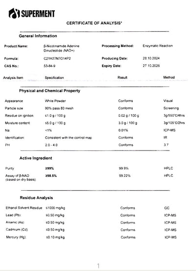NAD CoA Lab tested certifikat 
