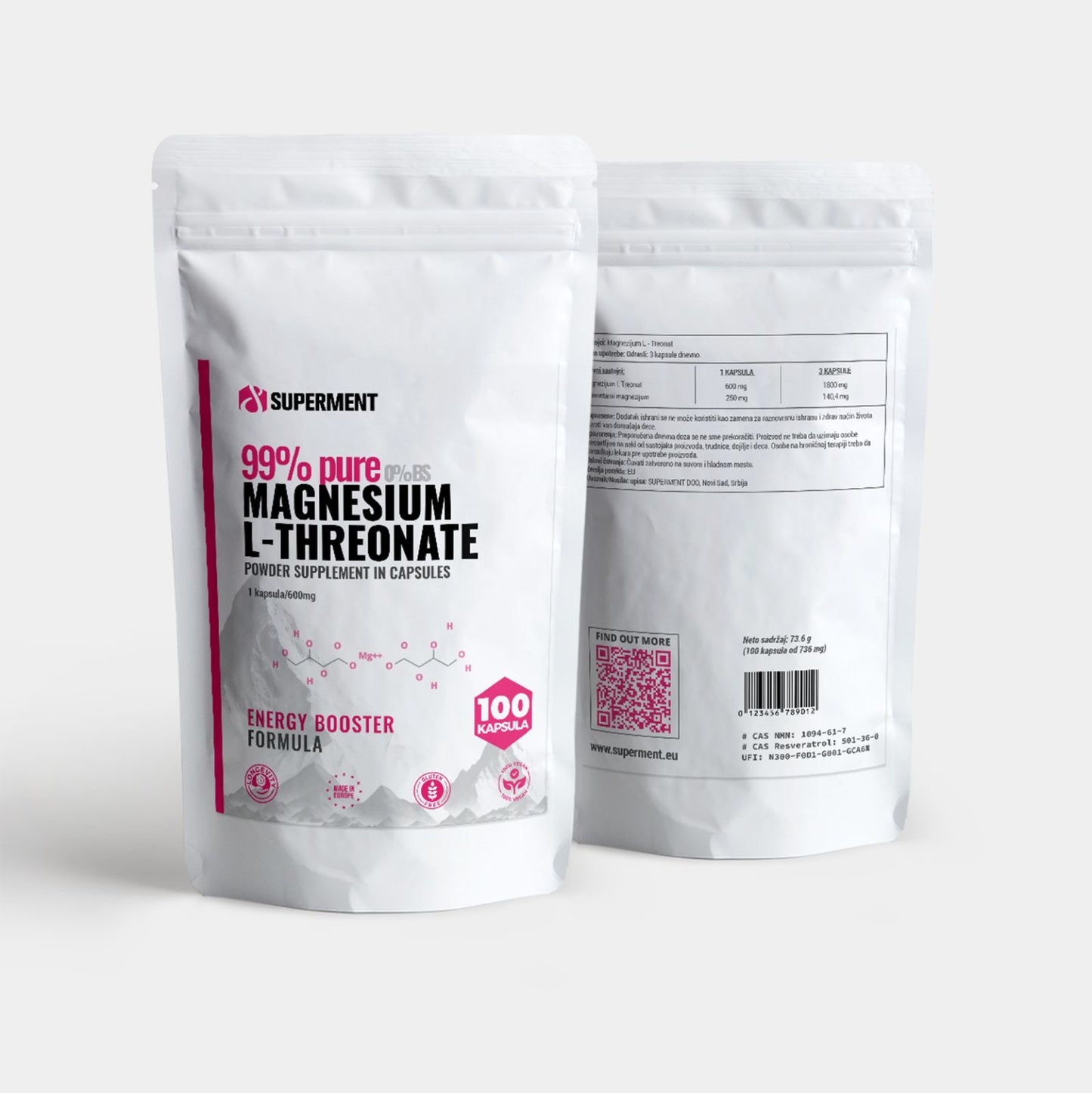 Magnesium Threonate Magnezijum treonat kapsule pakovanje from front and back