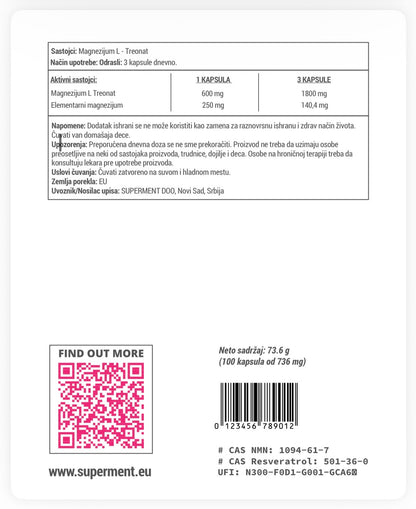 Magnezijum treonat (L-threonate) 100x kapsula 600mg